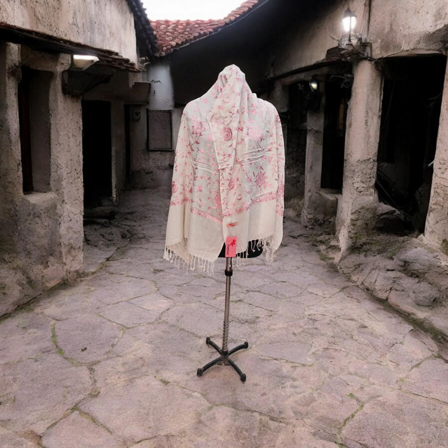 Luxury cotton Stole with embroidery pink